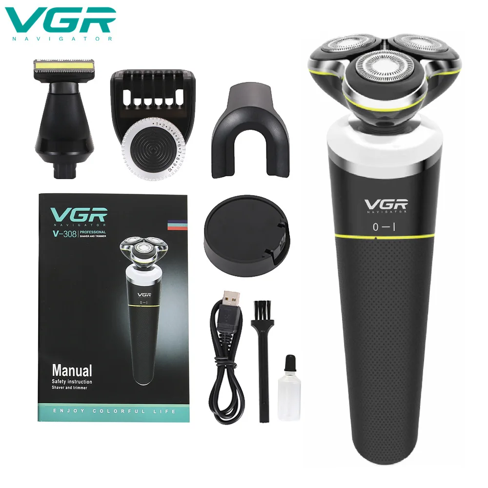 

VGR V-308 Razor 4D Floating Razor 2 In 1 USB Rechargeable and Washable Men's Beard Trimmer Men's Shaver Electric Shaver