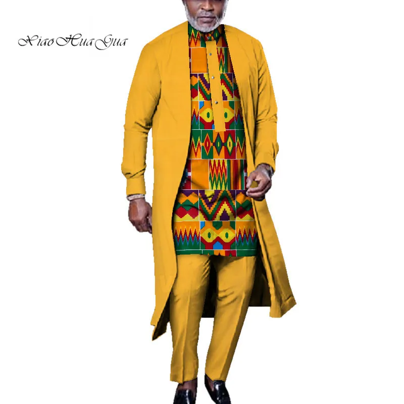 Spring Frican Print Clothing Men African Suits Full Sleeve Clothes African Dashiki Men Suit Plus Size 3 Pieces 6XL WYN925
