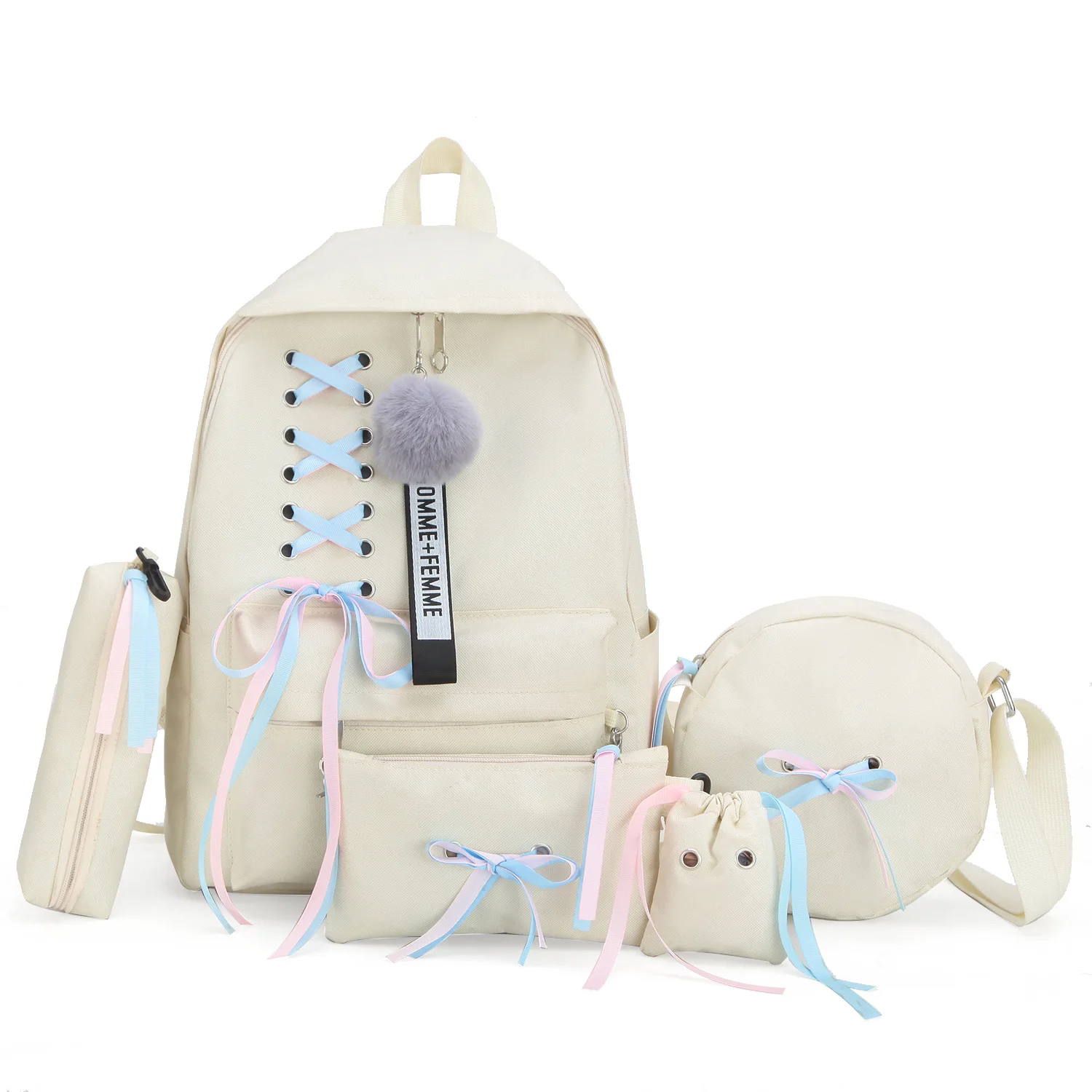 white-16 inch LOOZYKIT школьная сумка для подростков однотонный рюкзак школьный женский студенческий рюкзак черный кружевной бант рюкзак пачки Прямая - Цвет: white-16 inch