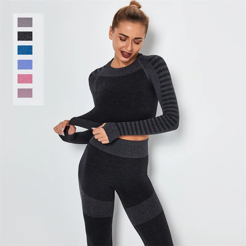 

2021 Two Piece Leggings Sport Women Fitness Seamless Pant Jogging Femme Crop Top Outfits Clothing Workout Yoga Short Suits