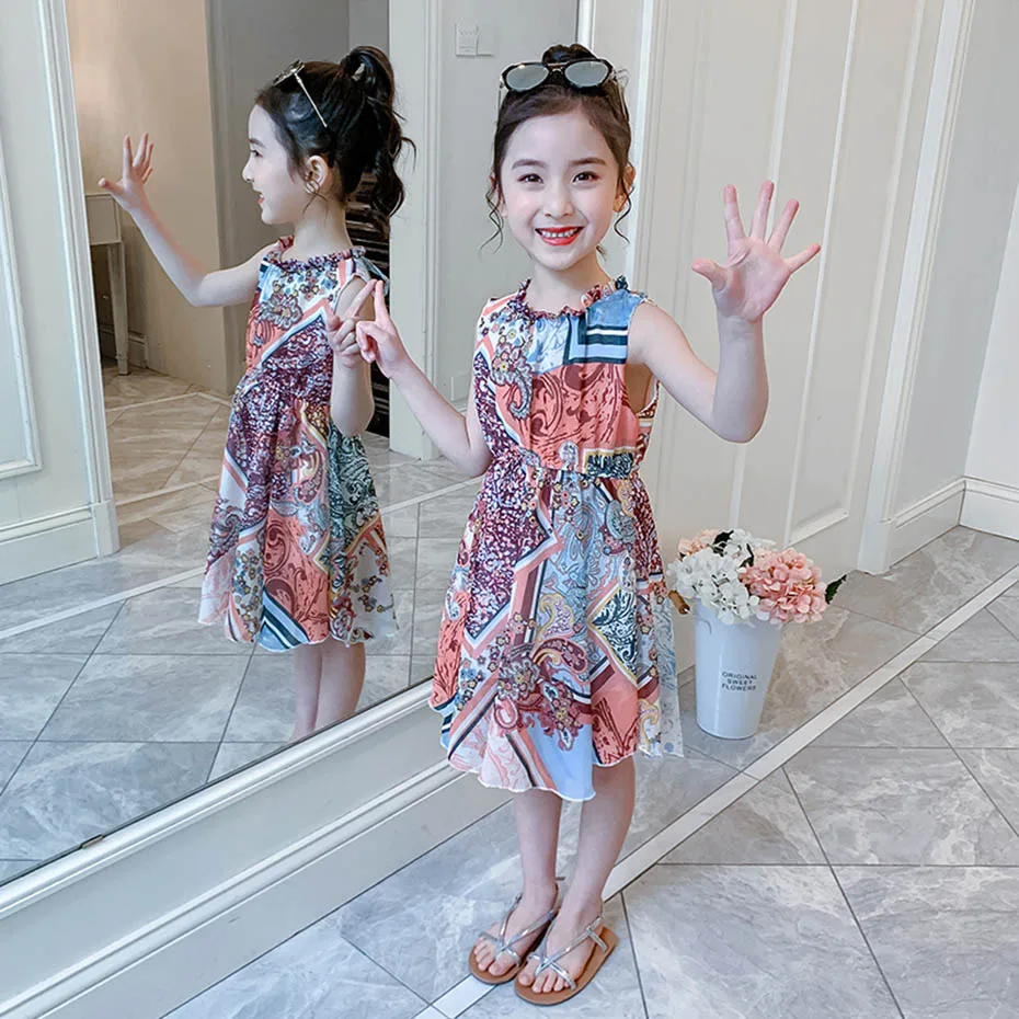 Summer Dress For Girls Bohemian Style Girl Sleeveless Kids Dresses Teenage Costume 6 8 10 12 14 | Детская одежда и обувь