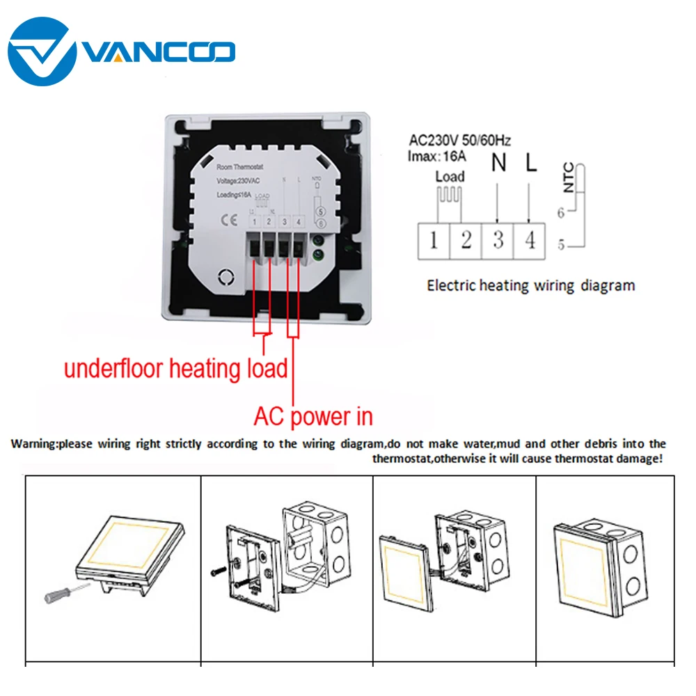 

Vancoo Wifi thermostat 16A Electric Underfloor Heating LCD Touch Screen Temperature Controller Warm Floor Heating Programmable