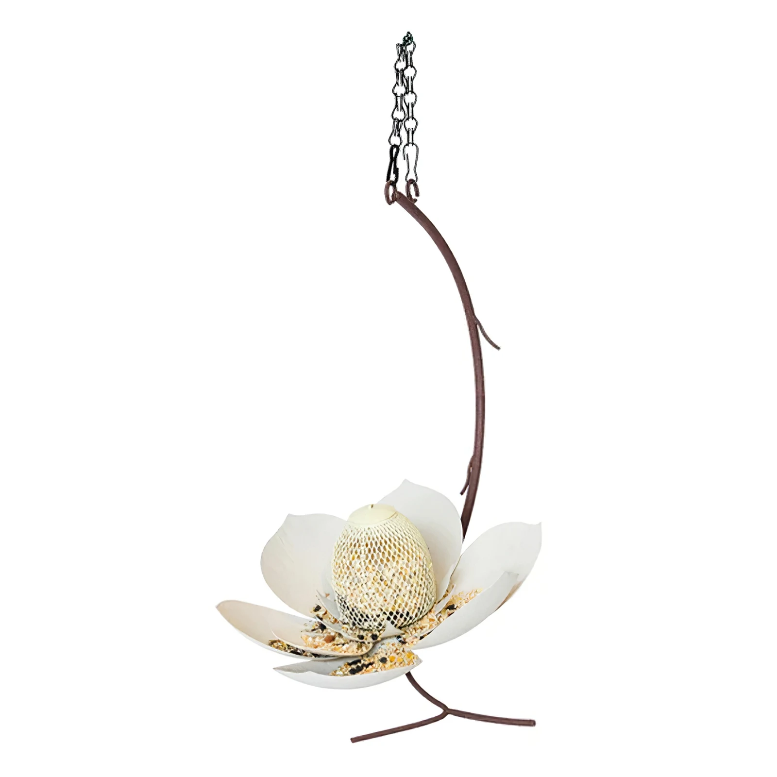 

Garden Courtyard Art White Magnolia Flowers Metal Bird Feeder Pendant Art Panorama Flower Shape Hummingbird Feeder Yard Decor 1p