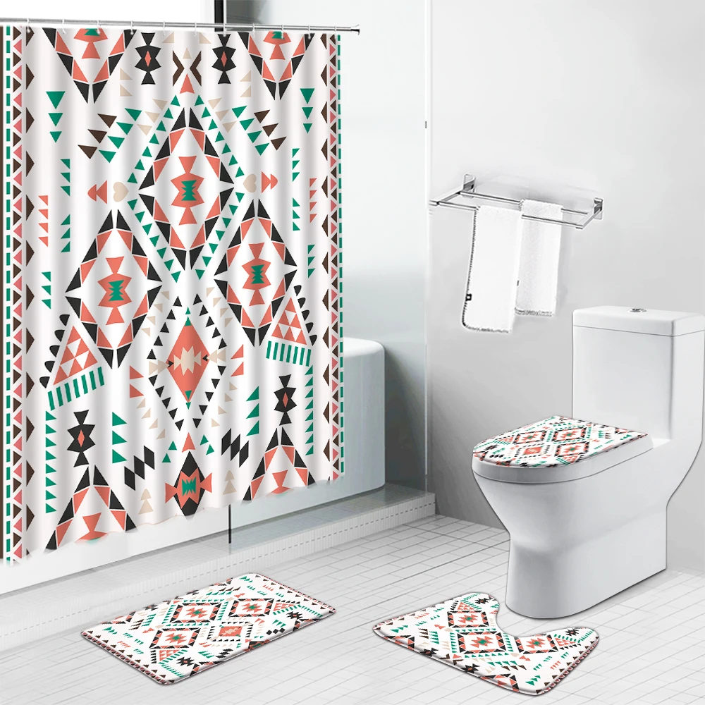 Оранжевый занавеска для душа с геометрическим рисунком в богемном и индийском