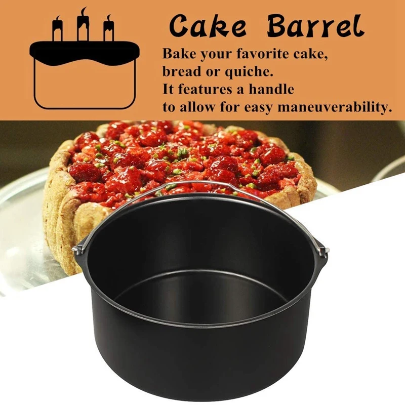 Air Fryer Accessories 7 Inch Cake Barrel Pizza Pan Fit For All 3.2QT - 5.8 QT Standard Deep Fryers Non-Stick Backing |