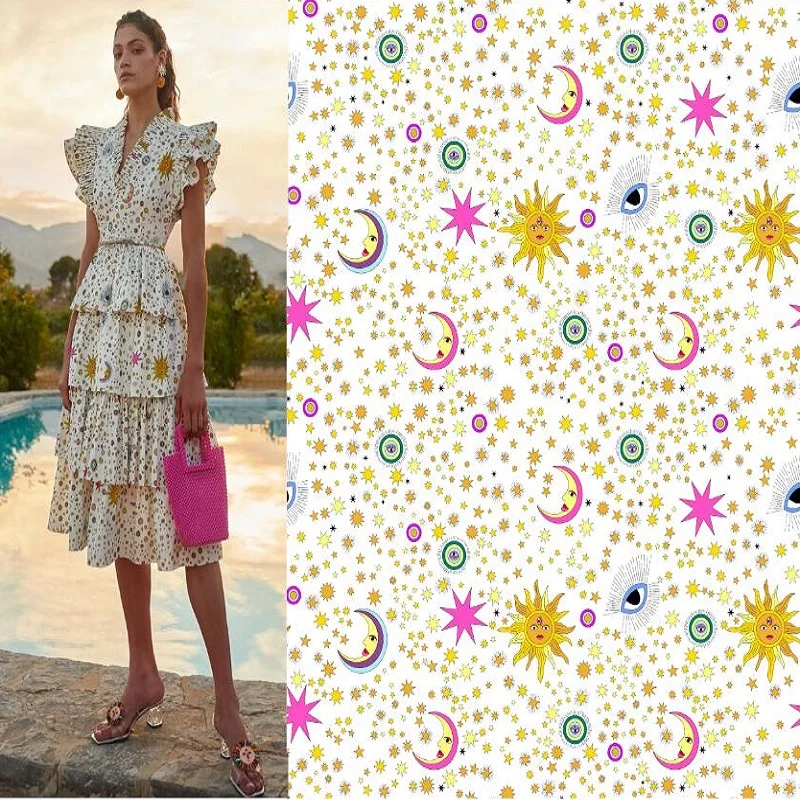 

2022 Милая мультяшная Звездная ночь печать бренд полиэстер модная ткань для платья костюм дизайнерский пошив diy материал ткань ручной работы