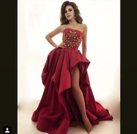 elegant red prom dresses 2021 new formal women party night sleeveless vestidos short front satin a line simple evening gowns