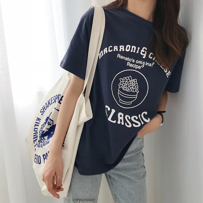 

2021 Spring Summer College Style Letter Printing Loose And Comfortable Round Neck Pullover Short Sleeve T-Shirt Women