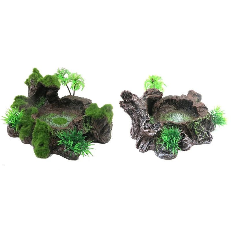 

Reptile Decor Resin Reptile Platform Artificial Tree Trunk Design Reptile Water Dish Bowl for Lizard, Gecko, Water Frog