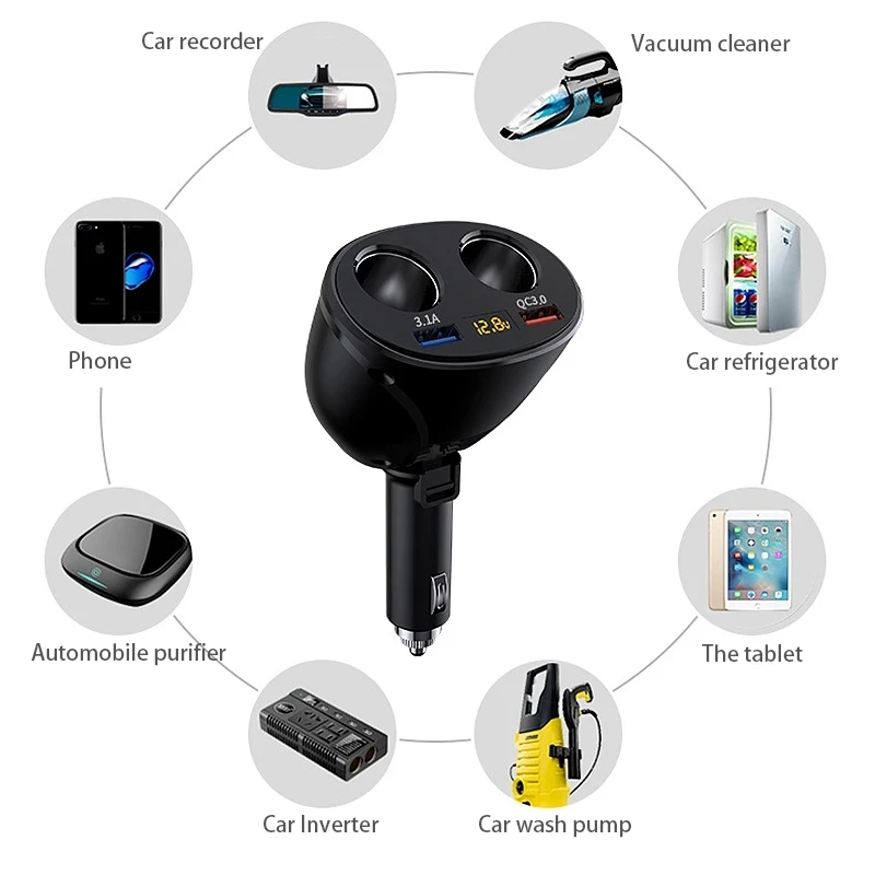 Автомобильное зарядное устройство с 2 USB-портами 80 Вт QC3.0 + 3 1a | Автомобили и