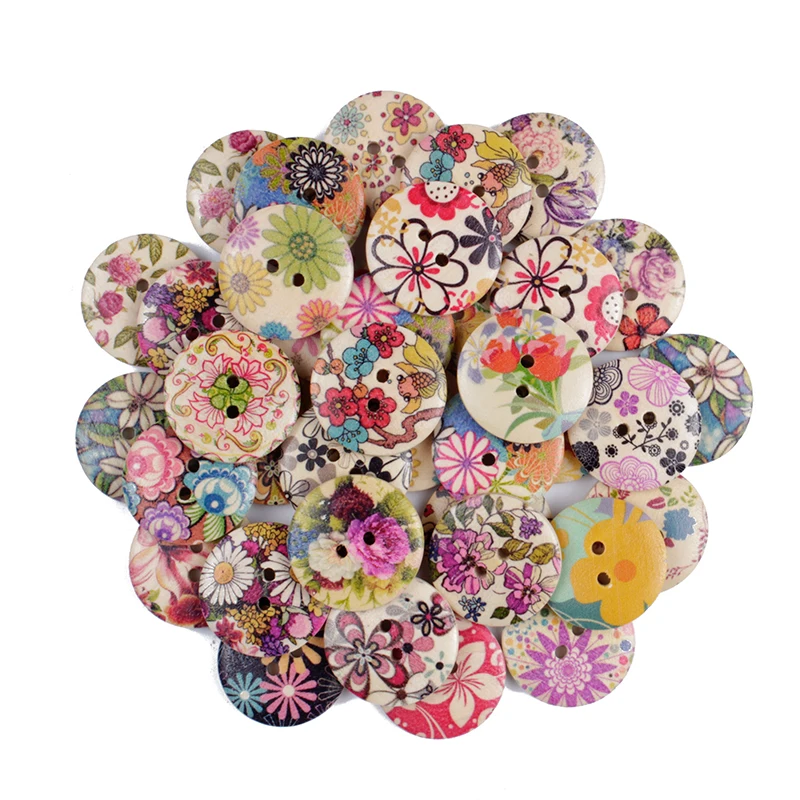 

Retro Floral Printing Pattern Wood Decorative Button Sewing Wood Button Scrapbook Diy Baby Clothing Sewing Accessories