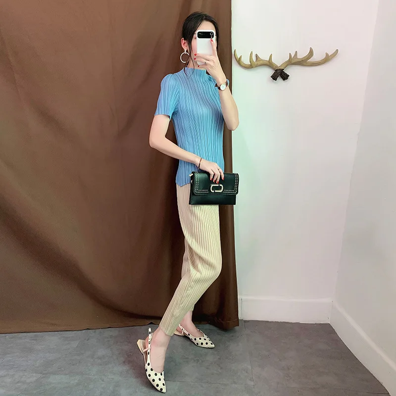 Miyake морщин карандаш брюки Твердые Короткие Свободные плиссированные эластичный