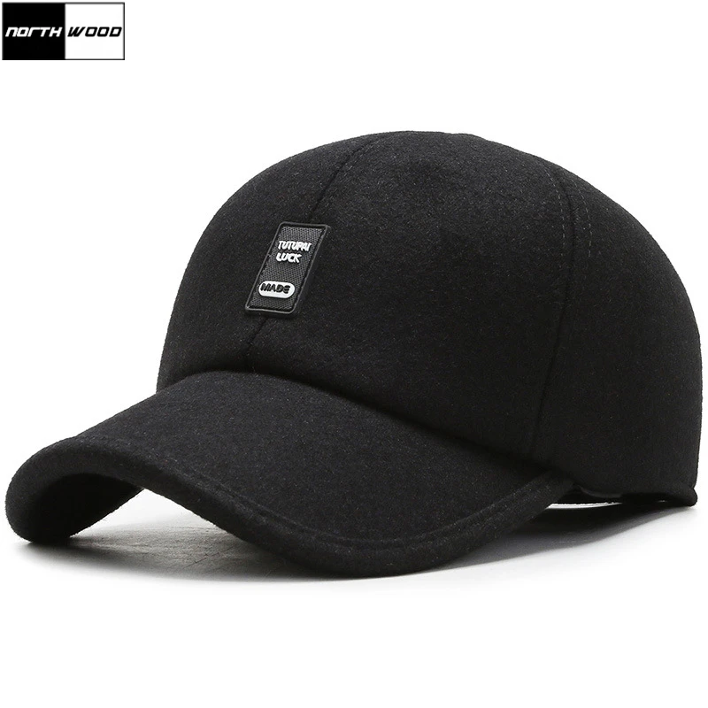 [NORTHWOOD] Черный Бренд мужская Зимняя Бейсболка Костяные Ушные Шапки Теплая
