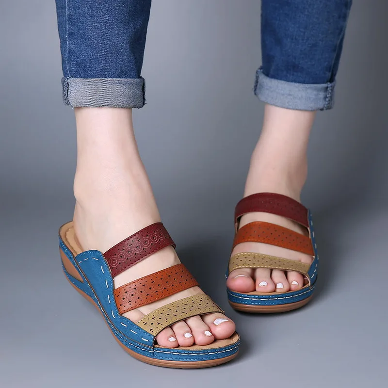 New Summer Women Sandals Stitching Sandals Ladies Open Toe Casual Shoes Platform Wedge Slides Beach Woman Shoe - Цвет: blue