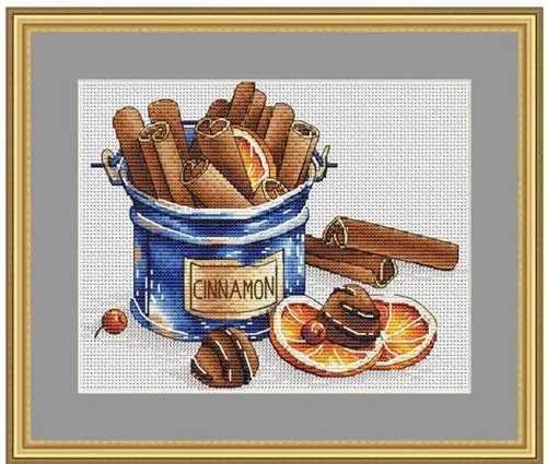 Набор для вышивки крестиком баночка с корицей хлопковая нить фиолетовая трава |