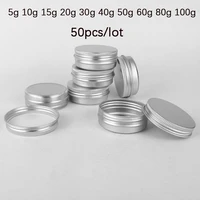 50pcs silver aluminum tin jars boxes candle jars portable tea cans sample container cosmetic pots with screw cap for lip balm