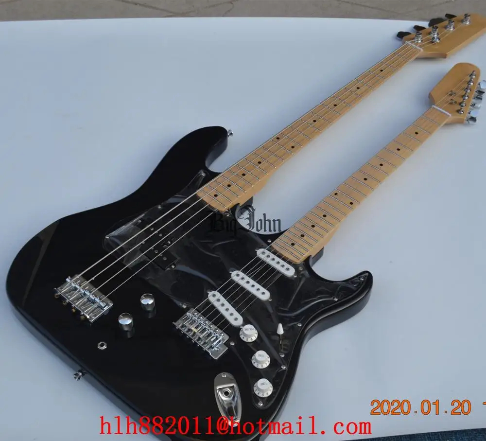 Электрическая гитара с двойным горлом 4 верхних и 6 струн нижняя корпус из черной
