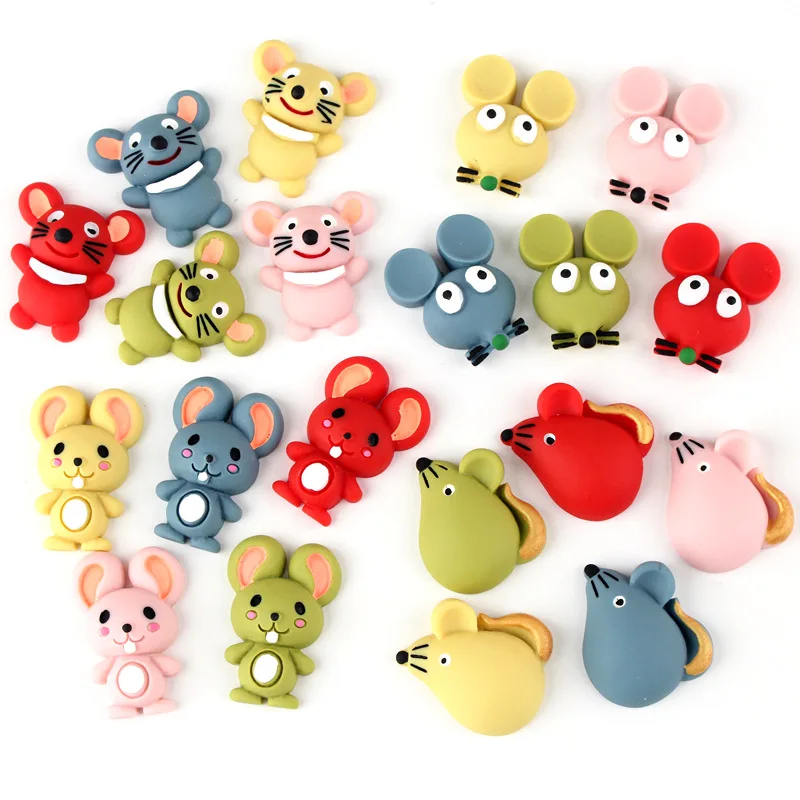 

20Pcs/lot Cartoon Mouse Flatback Resin Cabochon Animal Crafts Cabochons Embellishments DIY Hair Bows Center Phone Decoration