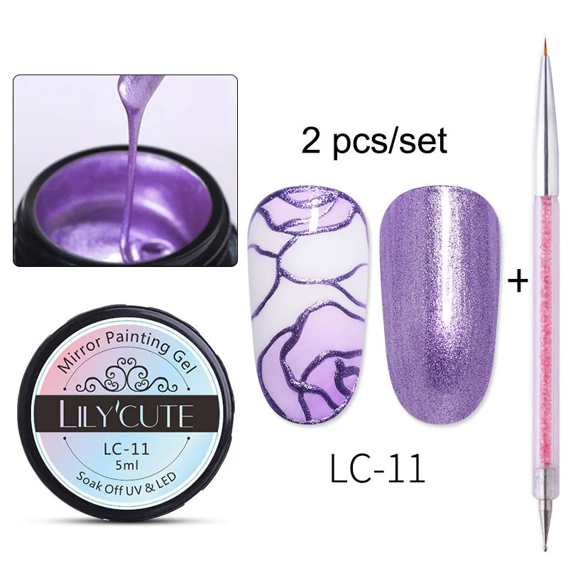 2cps paint LC-11 LILYCUTE металлическое зеркало набор гель-лаков для ногтей металлическое зеркало Гель-лак для живописи Нейл-арт Рисование длительное впитывание УФ-гель - Цвет: 2cps paint LC-11