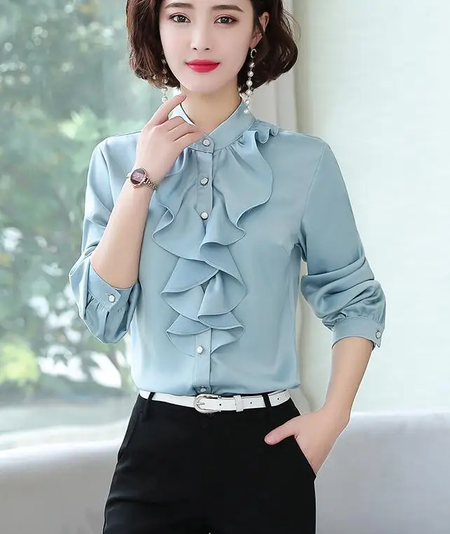 

2020 Women in spring and autumn Summer with New style fashion Long sleeve Stand collar Chiffon shirt