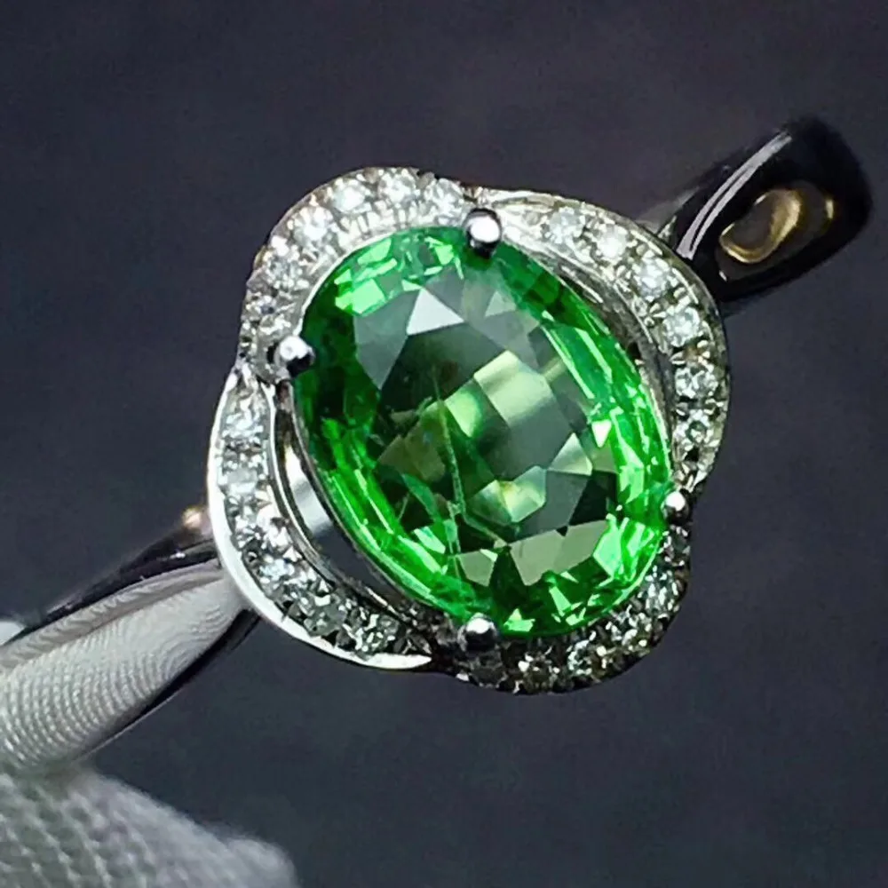 Кольцо с цаворитом настоящие хорошие драгоценности 18 K золото ювелирные изделия натуральный нетепло 1.45ct цаворит драгоценные камни цавориты женские обручальные кольца