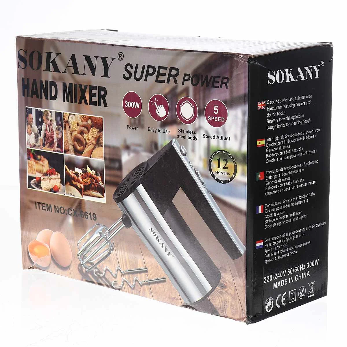 

SOKANY Multifunctional Mini Electric Hand Mixer Handheld Kitchen Stainless Steel Dough Blender With 2 Egg Beaters and Dough Hook