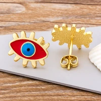 fashion rainbow stud earrings gold color evil eye shape korean earrings copper cz charms jewelry gift for female girls