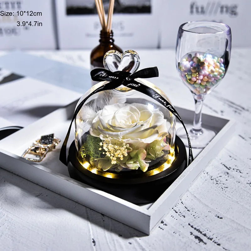 

Рождественские вечные цветы в сердце стеклянный купол со светодиодсветильник кой всегда Сохраненная Роза День Святого Валентина свадебны...