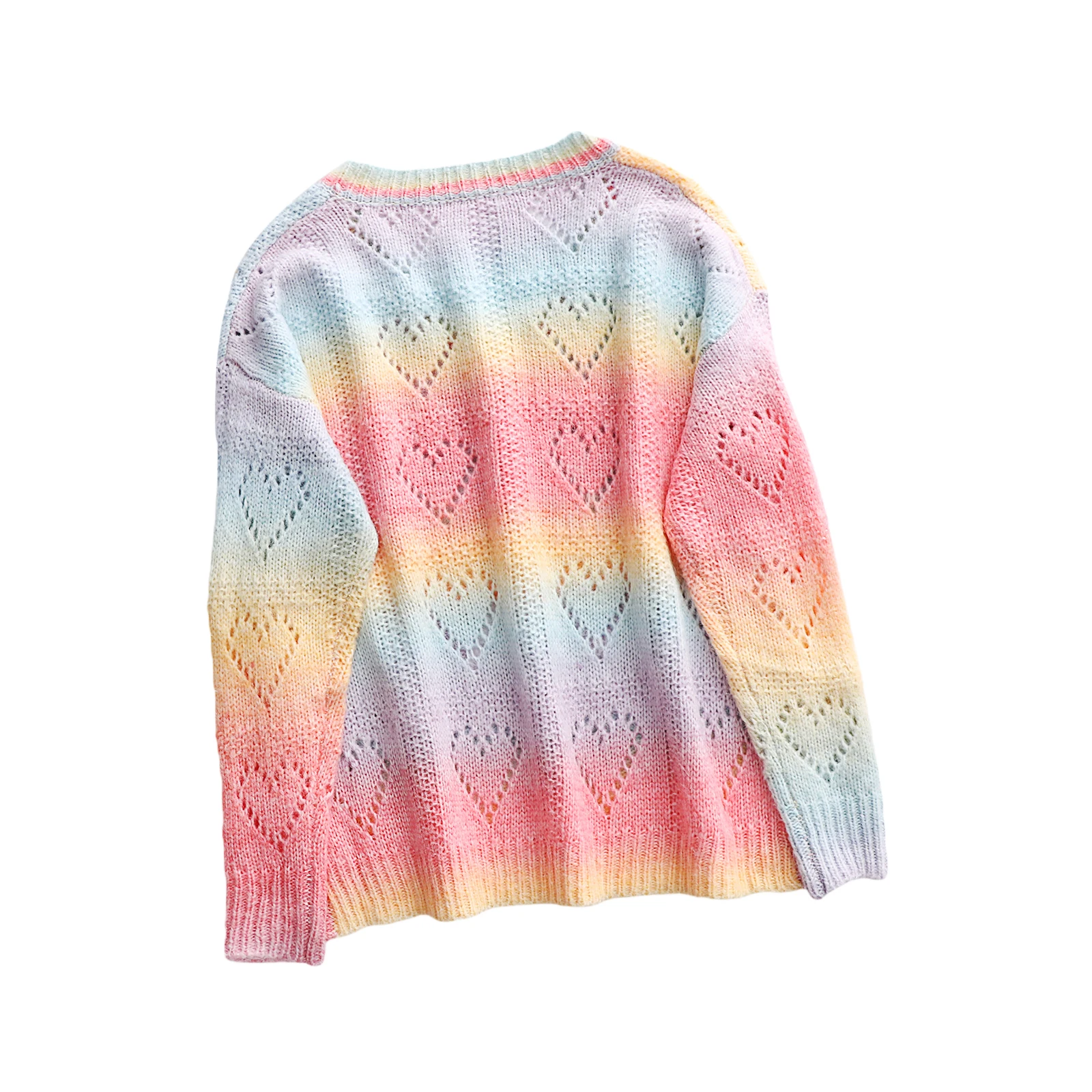 

2021 Women Autumn Jumper Sweater Rainbow V-Neck Long-Sleeves Knitted Loose Pullover Tops for Girls