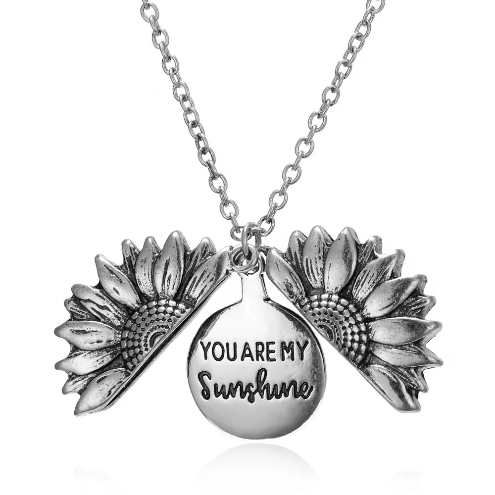 Двухслойное ожерелье с подвеской в виде подсолнуха с гравировкой «You are my Sunshine», длинное ожерелье с цветком из сплава, Женские Ювелирные изделия