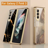 Luxury Tempered Glass Case for Samsung Galaxy Fold Case Plating Plastic Frame Hard Glass Cover for Galaxy Fold3