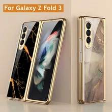 Luxury Tempered Glass Case for Samsung Galaxy Z Fold 3 5G Case Plating Plastic Frame Hard Glass Cover for Galaxy Z Fold3