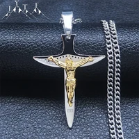 stainless steel christian cross jesus necklace gold silver color faith religion long charm necklace jewelry chaine nxh346s05
