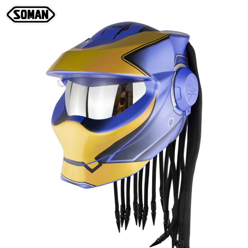 Bestellen Persönlichkeit Trend Eisen Krieger Motorrad Helm Retro Braid Volle Helm Laser Schutzhelm Kreuz Land Helm
