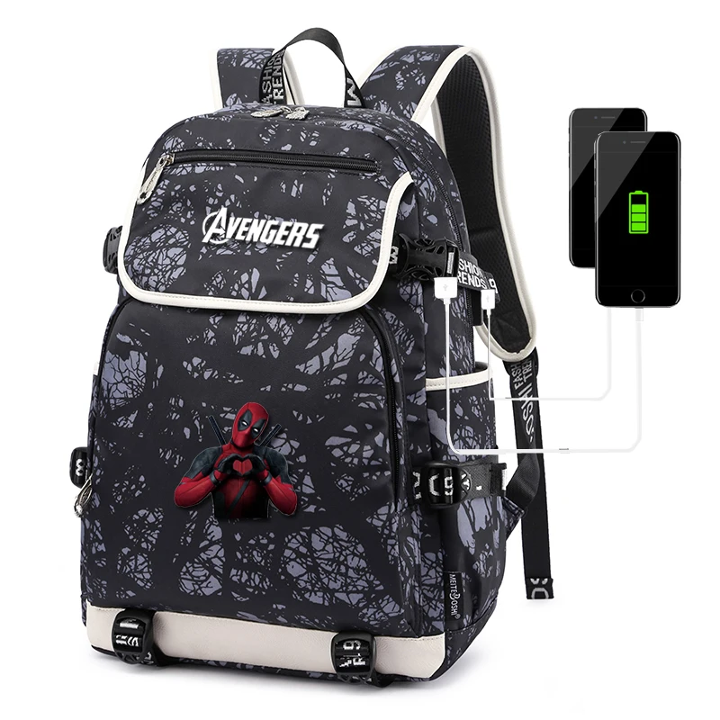 MARVEL USB Charging school bag Mochila Teenage Large capacity backpack fashion waterproof bookbag cartoon printing backpack