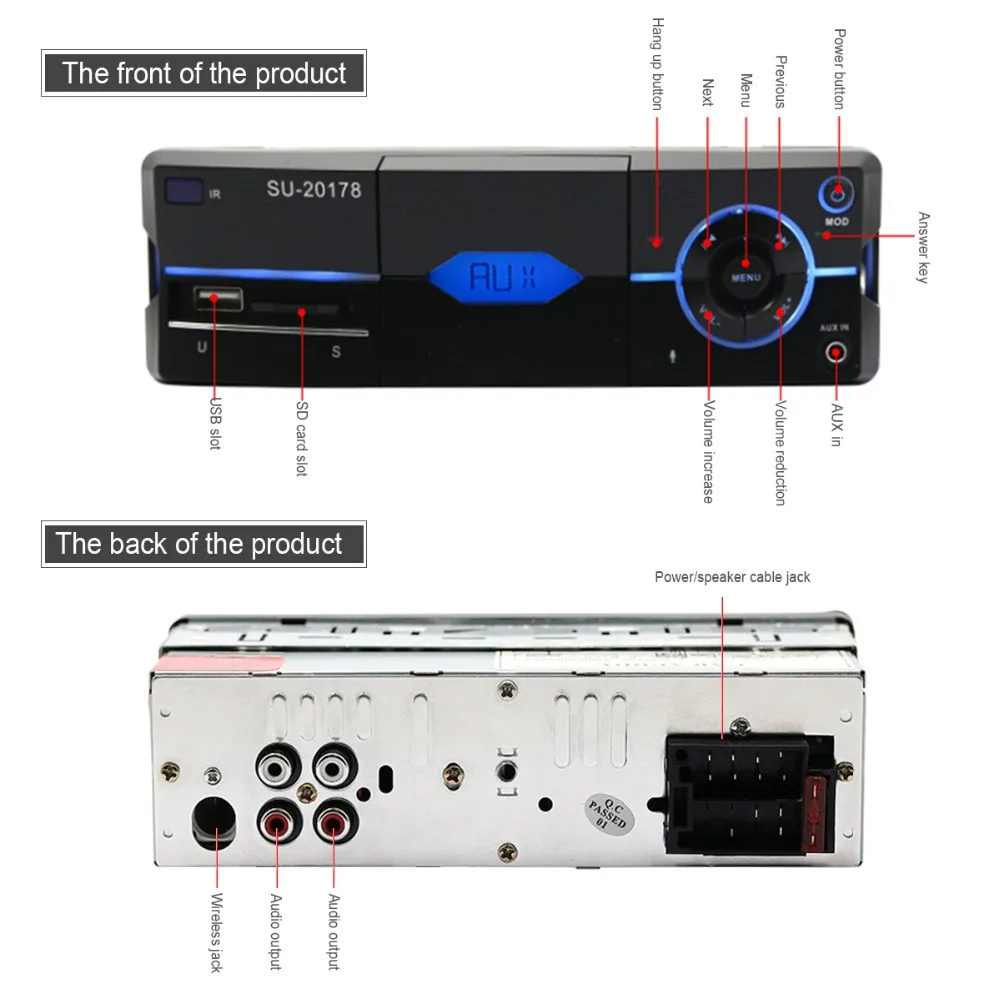 Автомобильный радиоприемник 12 в Bluetooth, автомобильный стерео In-dash 1 Din, FM, Aux вход, поддержка Mp3/MP4, USB, MMC, WMA, AUX IN, TF, автомобильный радиоприемник, Авторадио плеер