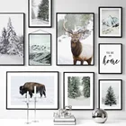 Картина на холсте, настенное искусство, зимний голл, снег, лес, сосна, олень, бизон, плакаты и принты, картины, декор для гостиной, рождественский подарок