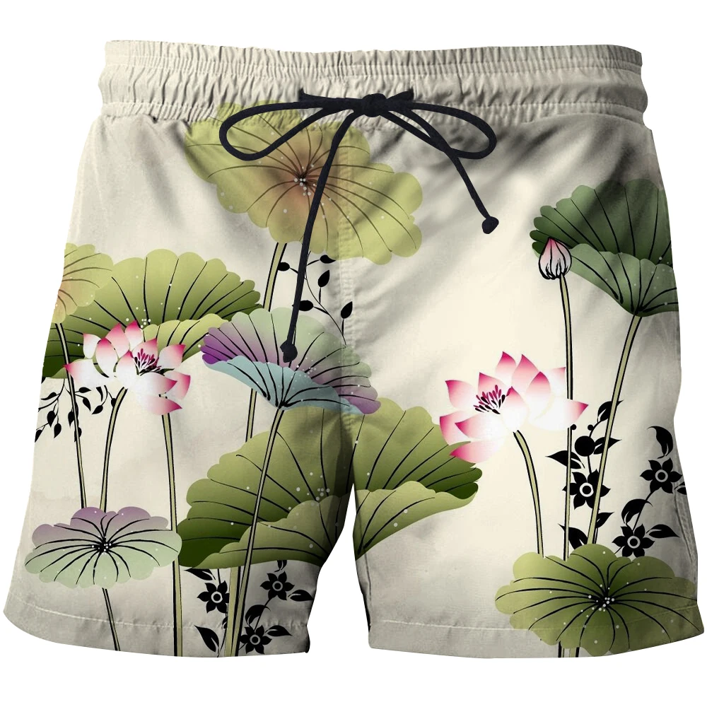 

2021 summer men's quick-drying lotus beach pants fat version plus 3D printed shorts European and American summer sports pants