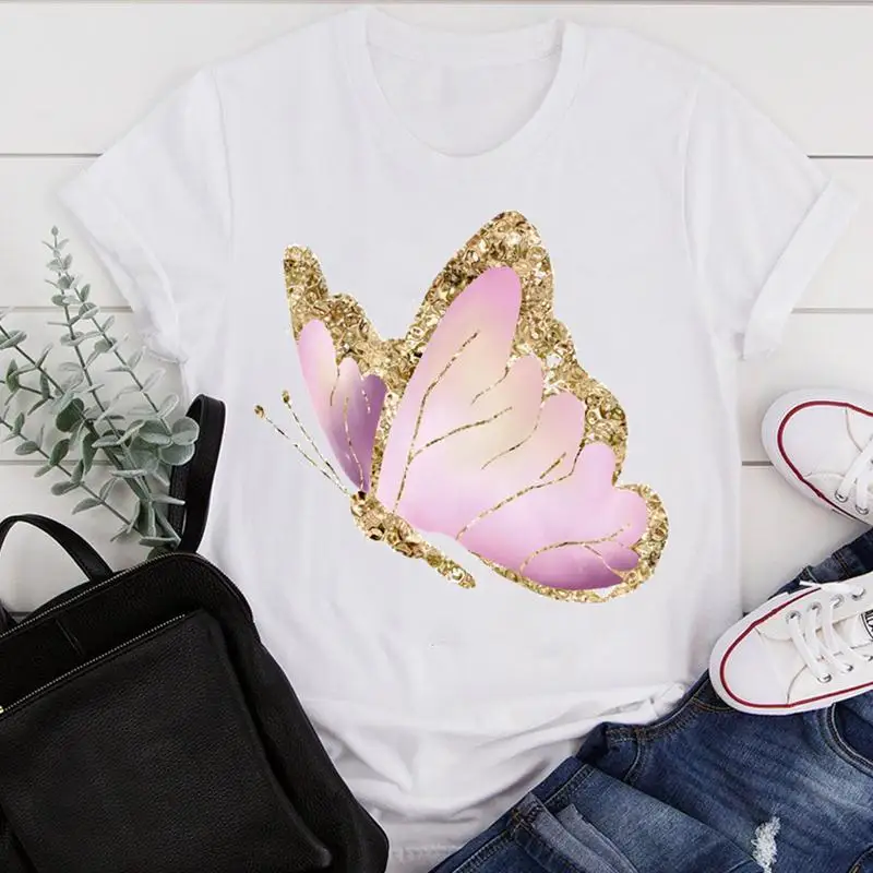 Women Clothes Cartoon Butterfly New Beach Trend Ladies Summer Print Fashion Tshirt Female Short Sleeve Tee Top Graphic T-shirt