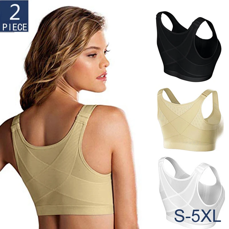 

2Pcs Posture Corrector Lift Up Bra for Women Cross Back Bra Breathable Underwear Shockproof Sports Support Fitness Vest Bras 5Xl