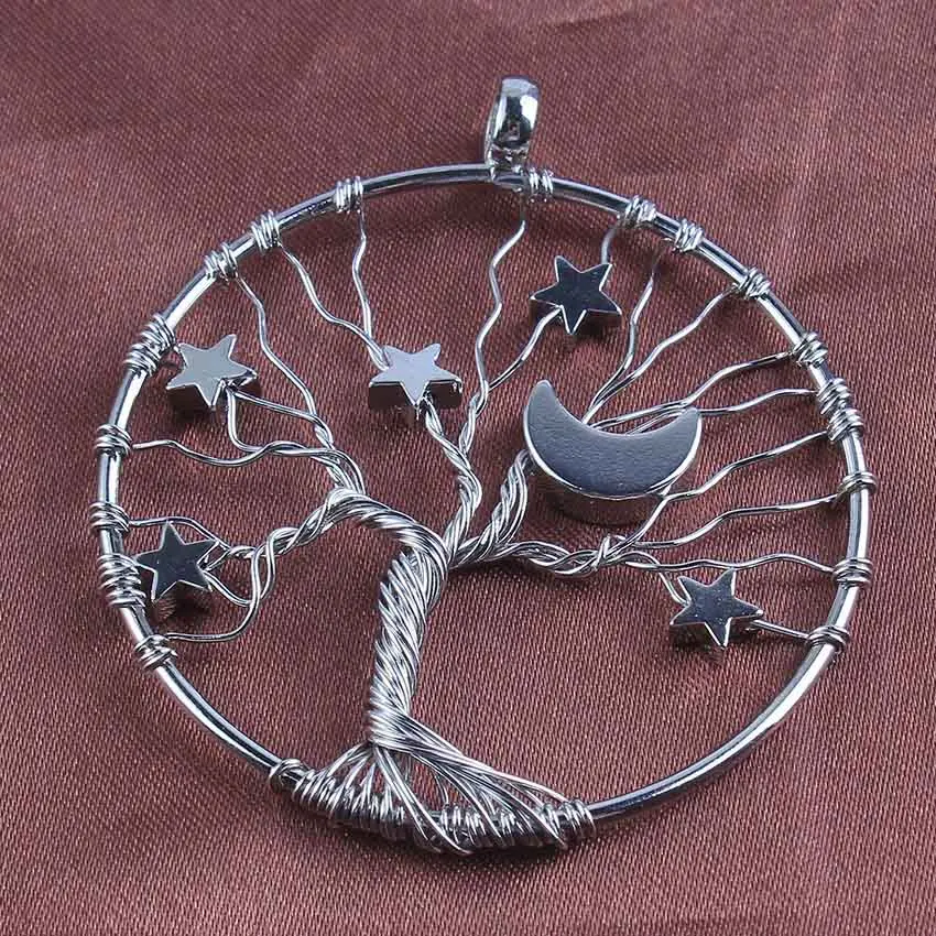 KFT трендовая Посеребренная инкрустация lucky Star Crescent MoonTree of Life Подвеска Ожерелье
