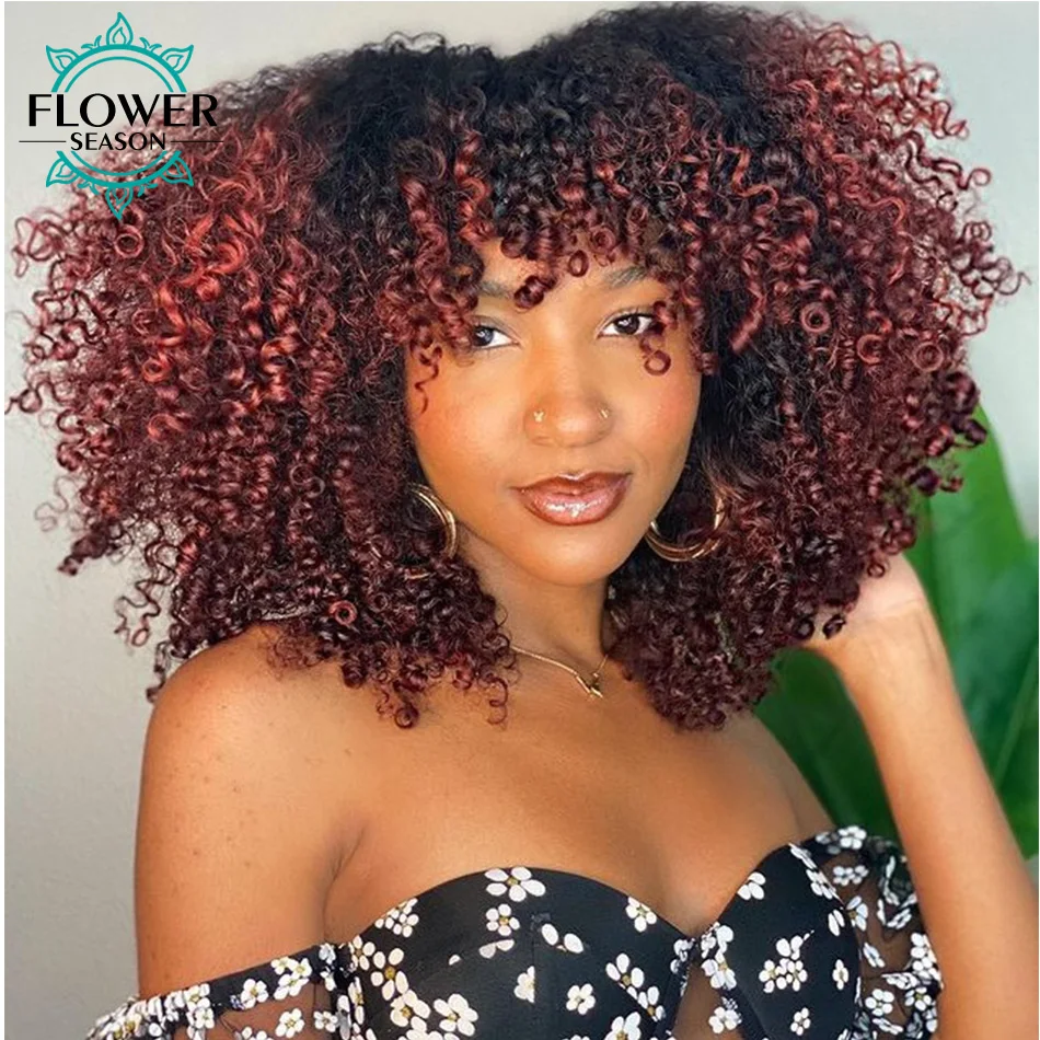 

Ombre Color Human Hair Wigs Afro Kinky Curly Scalp Top Full Machine Made Wig 200 Density Indian Remy Hair for Women FlowerSeason