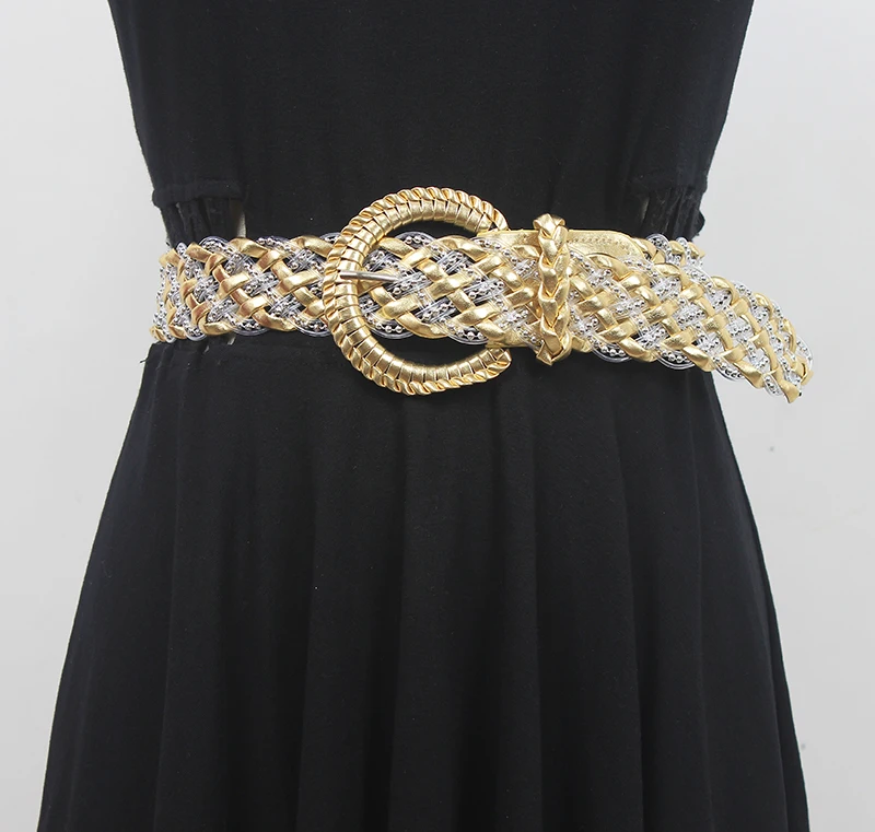 

Women's Runway Fashion PU Leather Knitted Cummerbunds Female Dress Corsets Waistband Belts Decoration Wide Belt R1986