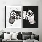 Игровой плакат для мальчиков с принтом геймпад, иллюстрация, художественная Настенная картина, джойстик, черно-белая холщовая живопись для детской комнаты, Декор