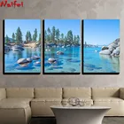 Алмазная живопись, Триптих река, берег, дерево, камни, морской пейзаж, вышивка крестиком, 5d мозаика для творчества, Декор