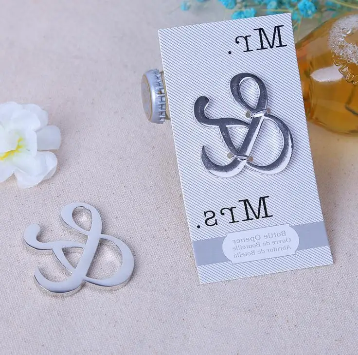 

100pcs Wholesale "mr. and Mrs." Ampersand Bottle Opener Favor for Party Supplies Silver Wedding Gift for Guest Sn1186 Wholesale