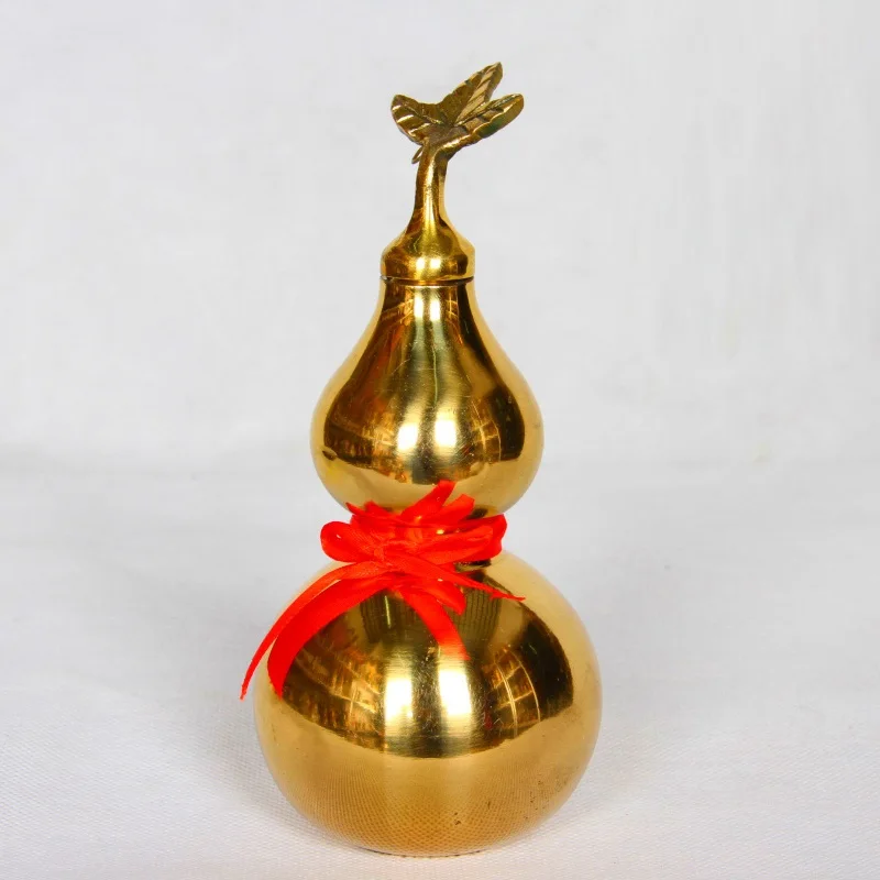 Чистый Медь Gourd колено Глянцевая Feng Shui орнамент благословение листья Ба-гуа