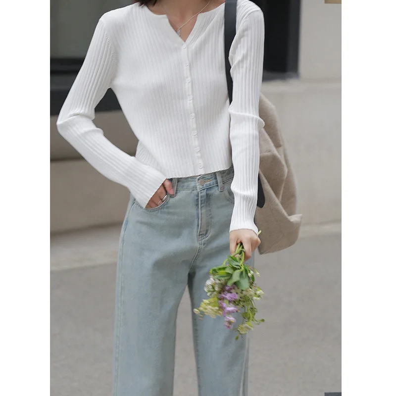 Весна/Лето 2020 прямые заусенцы с высокой талией джинсы Новые Южная Корея