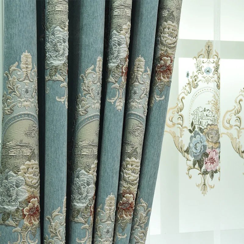 Simple European Style French Living Room Bedroom Chenille Jacquard Relief Shade Curtain Cloth Finished Product | Дом и сад