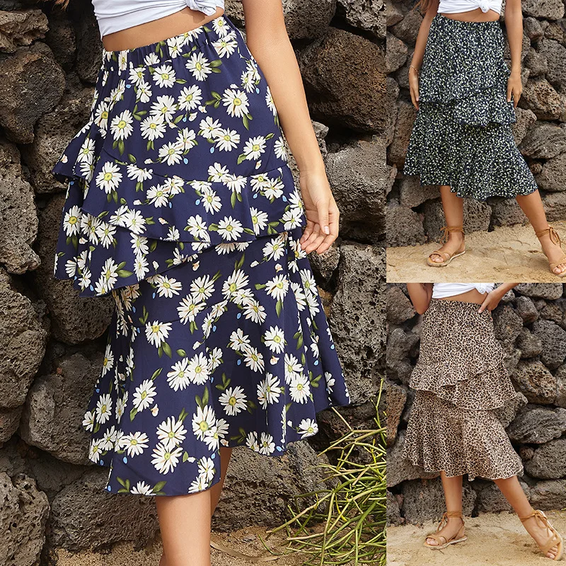 Юбка Женская средней длины с оборками элегантная повседневная юбка высокой